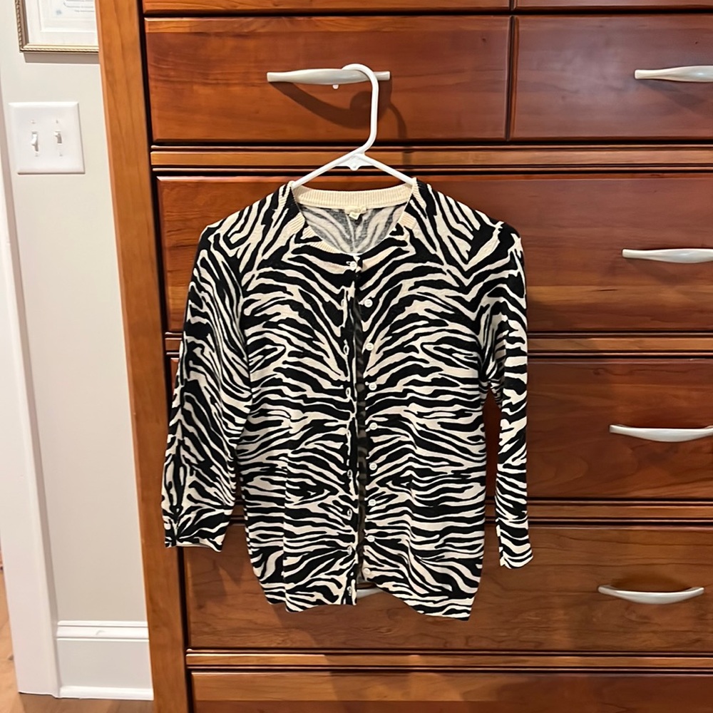 J Crew Cream and Black Animal Print Cardigan